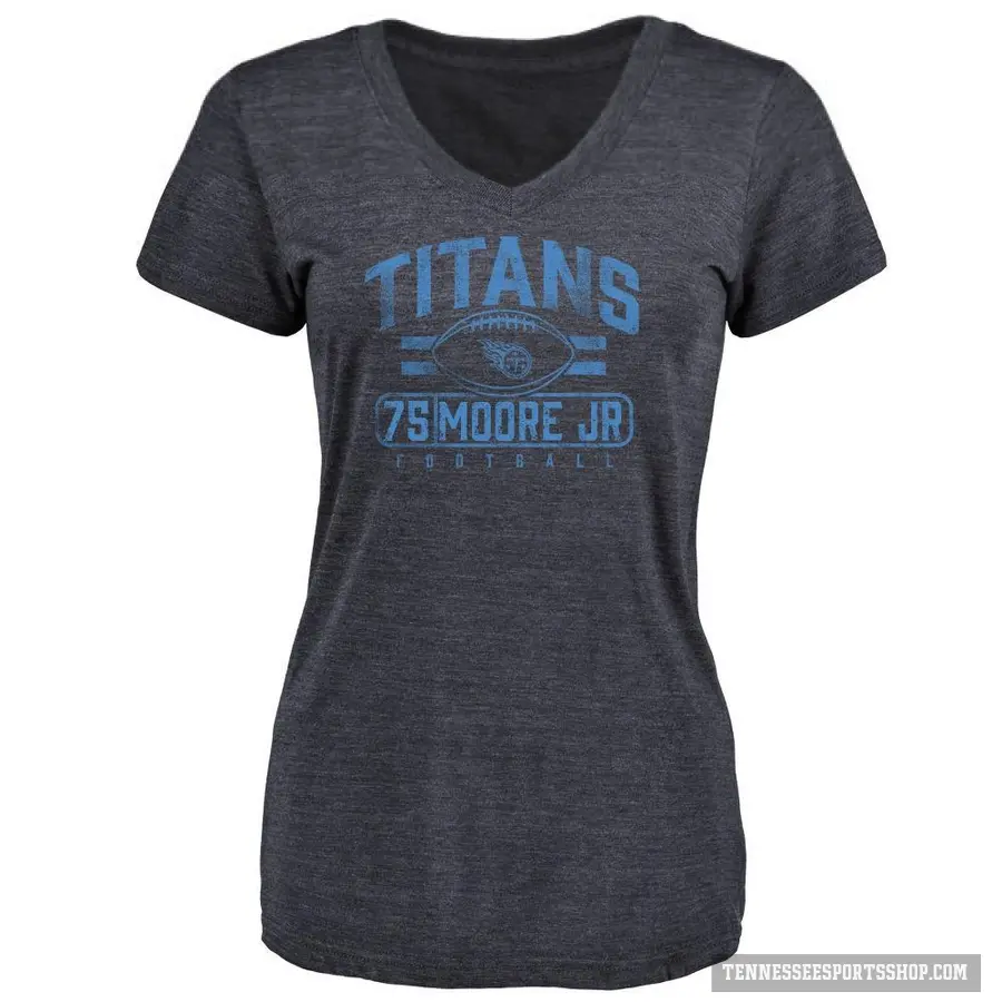 Women's ＃75 Dan Moore Jr. Tennessee Titans Navy Flanker T-Shirt