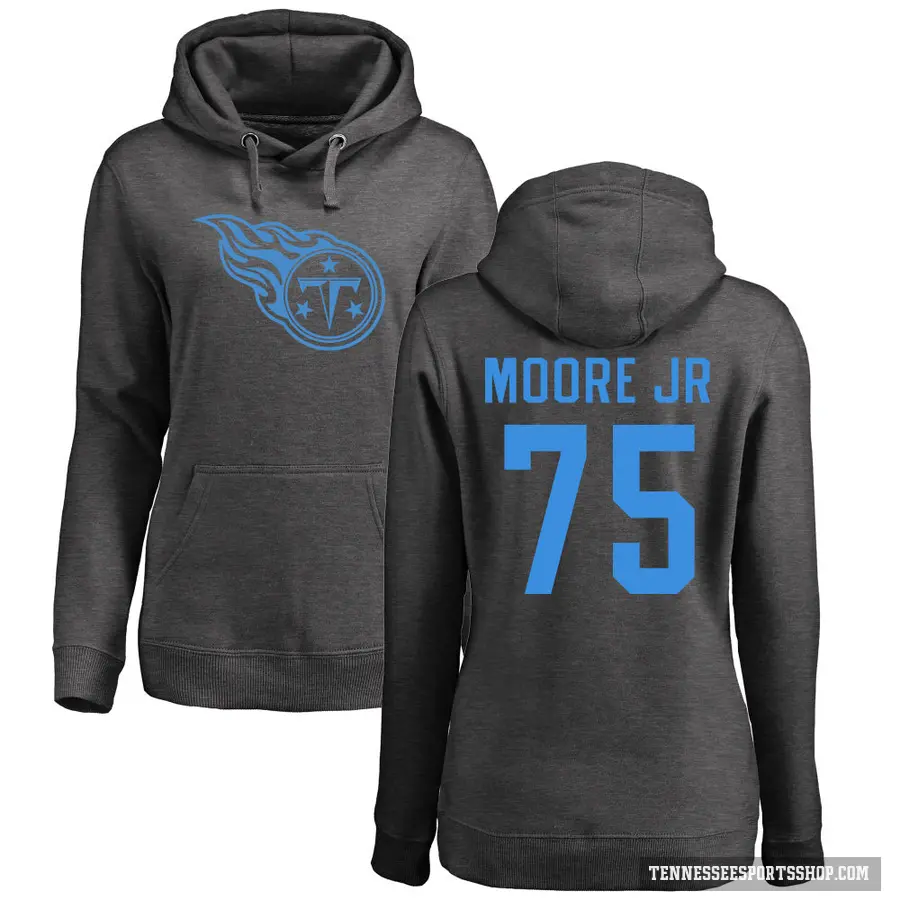 Women's ＃75 Dan Moore Jr. Tennessee Titans Pro Line by Branded Ash One Color Pullover Hoodie
