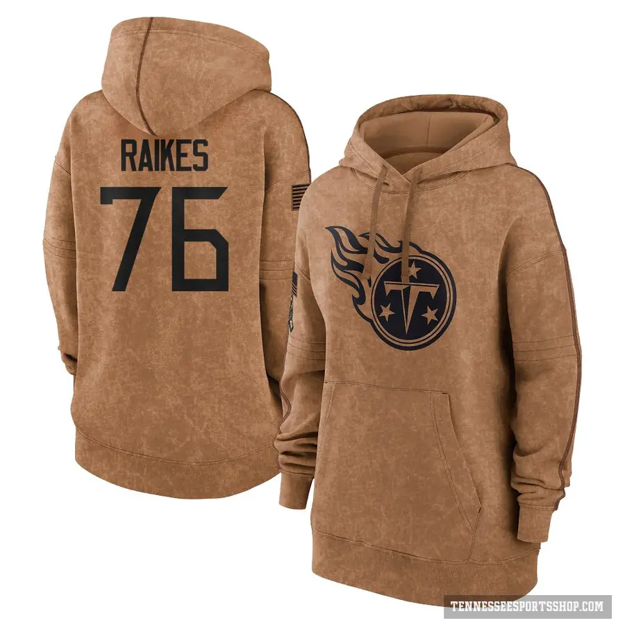 Women's ＃76 Isaiah Raikes Tennessee Titans Brown 2023 Salute To Service Pullover Hoodie
