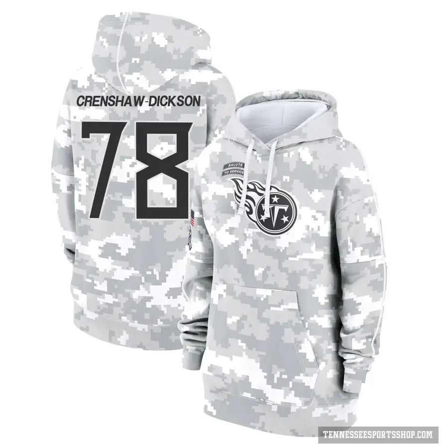 Women's ＃78 Brandon Crenshaw-Dickson Tennessee Titans Arctic Camo 2024 Salute to Service Club Fleece Pullover Hoodie