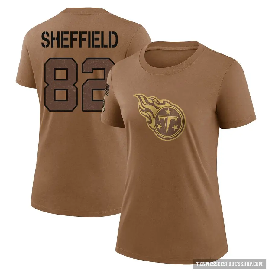 Women's ＃82 TJ Sheffield Tennessee Titans Brown 2023 Salute To Service Performance T-Shirt