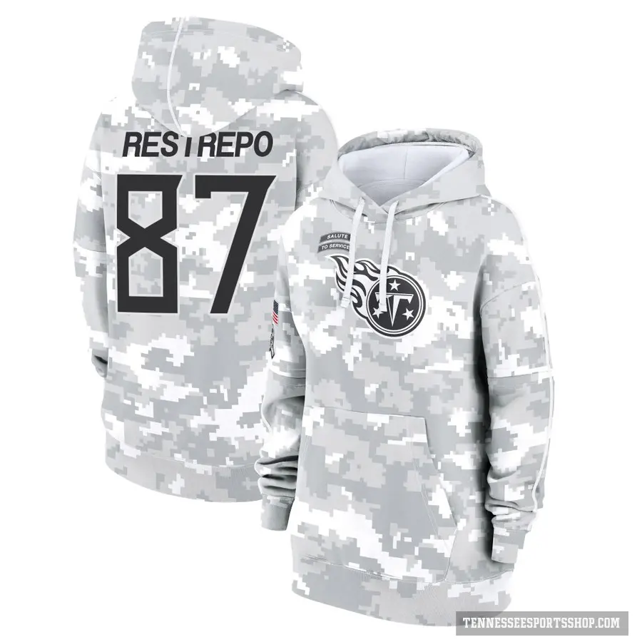 Women's ＃87 Xavier Restrepo Tennessee Titans Arctic Camo 2024 Salute to Service Club Fleece Pullover Hoodie