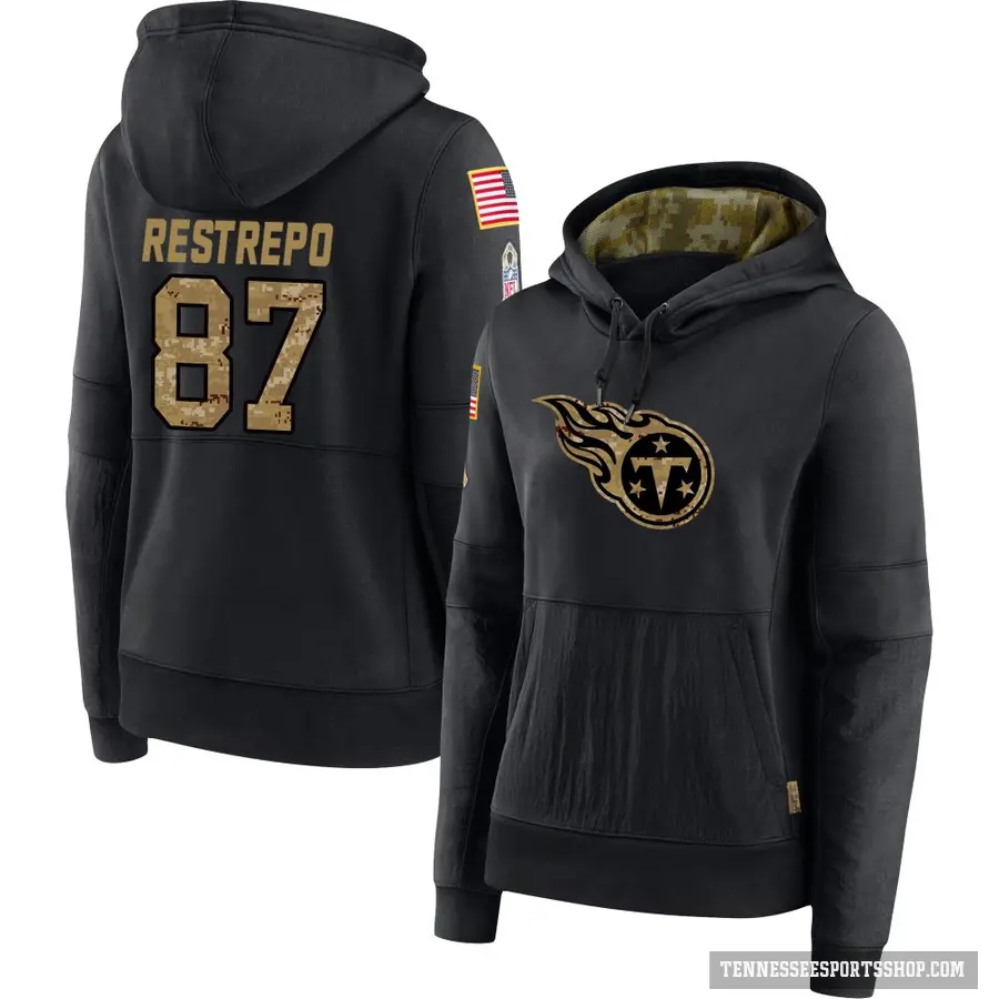 Women's ＃87 Xavier Restrepo Tennessee Titans Black 2020 Salute to Service Sideline Performance Pullover Hoodie