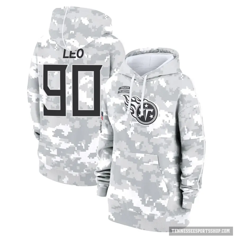 Women's ＃90 Titus Leo Tennessee Titans Arctic Camo 2024 Salute to Service Club Fleece Pullover Hoodie