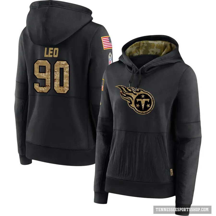 Women's ＃90 Titus Leo Tennessee Titans Black 2020 Salute to Service Sideline Performance Pullover Hoodie