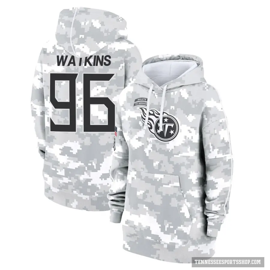 Women's ＃96 Carlos Watkins Tennessee Titans Arctic Camo 2024 Salute to Service Club Fleece Pullover Hoodie
