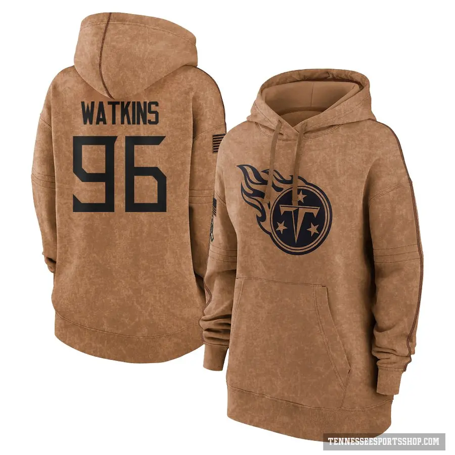 Women's ＃96 Carlos Watkins Tennessee Titans Brown 2023 Salute To Service Pullover Hoodie