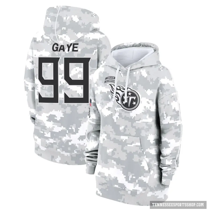 Women's ＃99 Ali Gaye Tennessee Titans Arctic Camo 2024 Salute to Service Club Fleece Pullover Hoodie