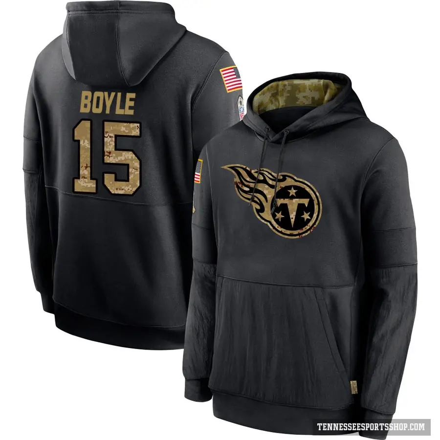 Youth ＃15 Tim Boyle Tennessee Titans Black 2020 Salute to Service Sideline Performance Pullover Hoodie