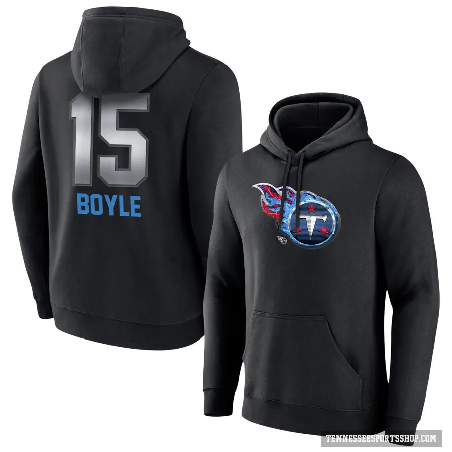 Youth ＃15 Tim Boyle Tennessee Titans Black Midnight Mascot Pullover Hoodie