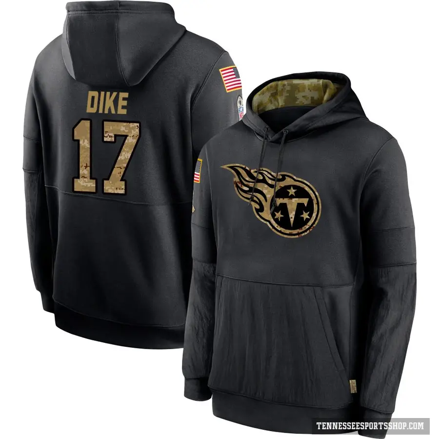 Youth ＃17 Chimere Dike Tennessee Titans Black 2020 Salute to Service Sideline Performance Pullover Hoodie