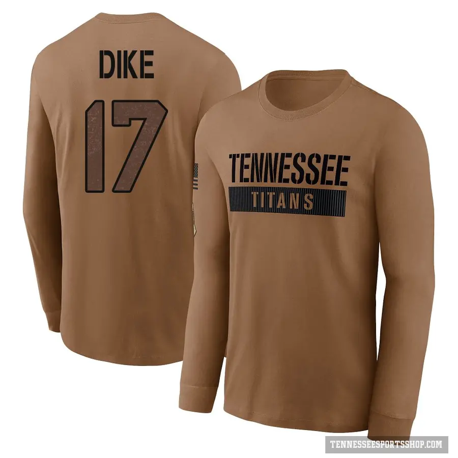 Youth ＃17 Chimere Dike Tennessee Titans Brown 2023 Salute To Service Long Sleeve T-Shirt