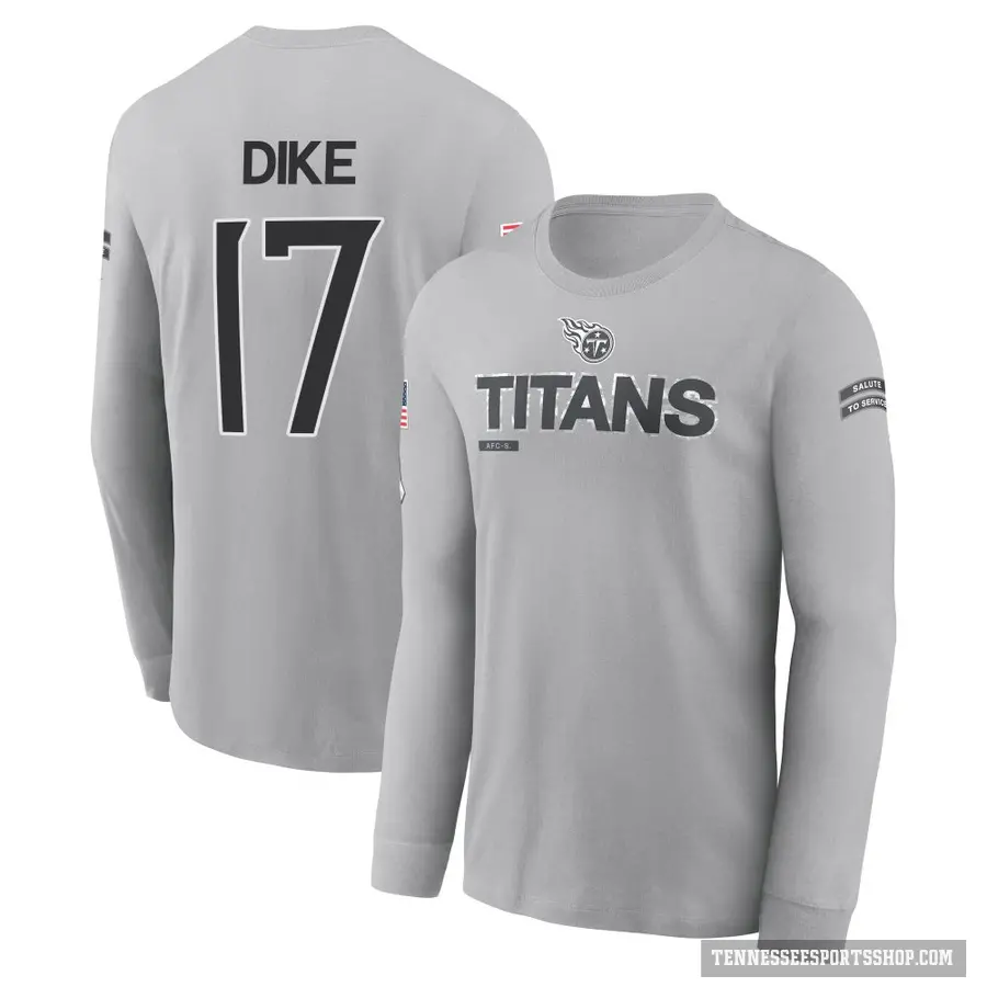 Youth ＃17 Chimere Dike Tennessee Titans Gray 2024 Salute to Service Long Sleeve T-Shirt