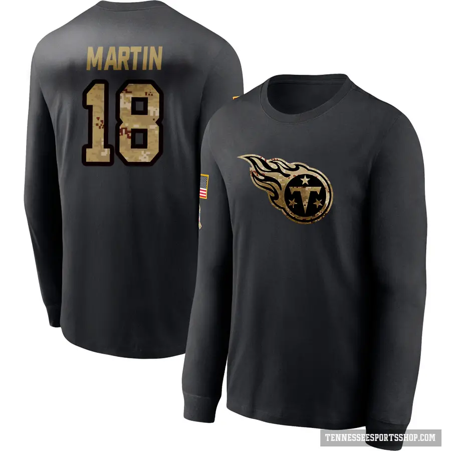 Youth ＃18 Tay Martin Tennessee Titans Black 2020 Salute To Service Sideline Performance Long Sleeve T-Shirt