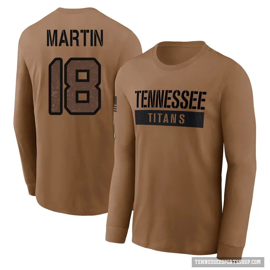 Youth ＃18 Tay Martin Tennessee Titans Brown 2023 Salute To Service Long Sleeve T-Shirt