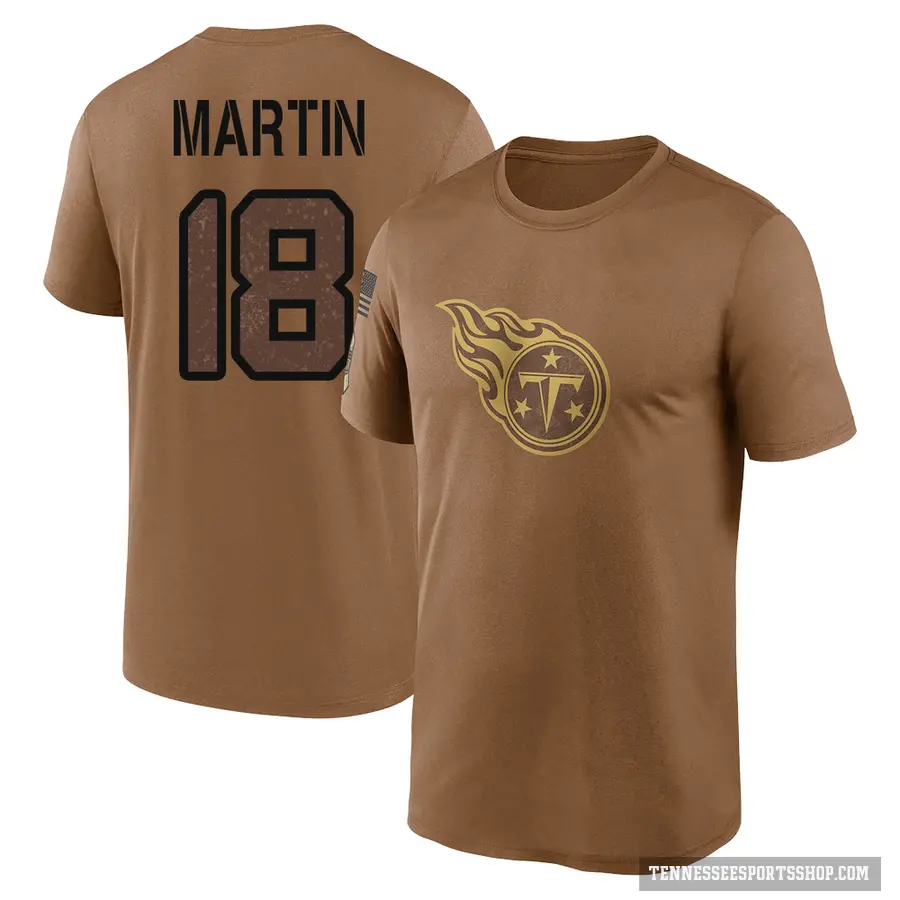 Youth ＃18 Tay Martin Tennessee Titans Brown 2023 Salute To Service Performance T-Shirt