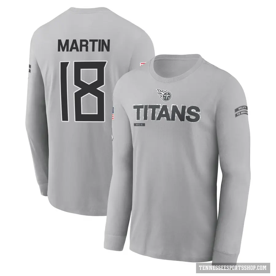 Youth ＃18 Tay Martin Tennessee Titans Gray 2024 Salute to Service Long Sleeve T-Shirt
