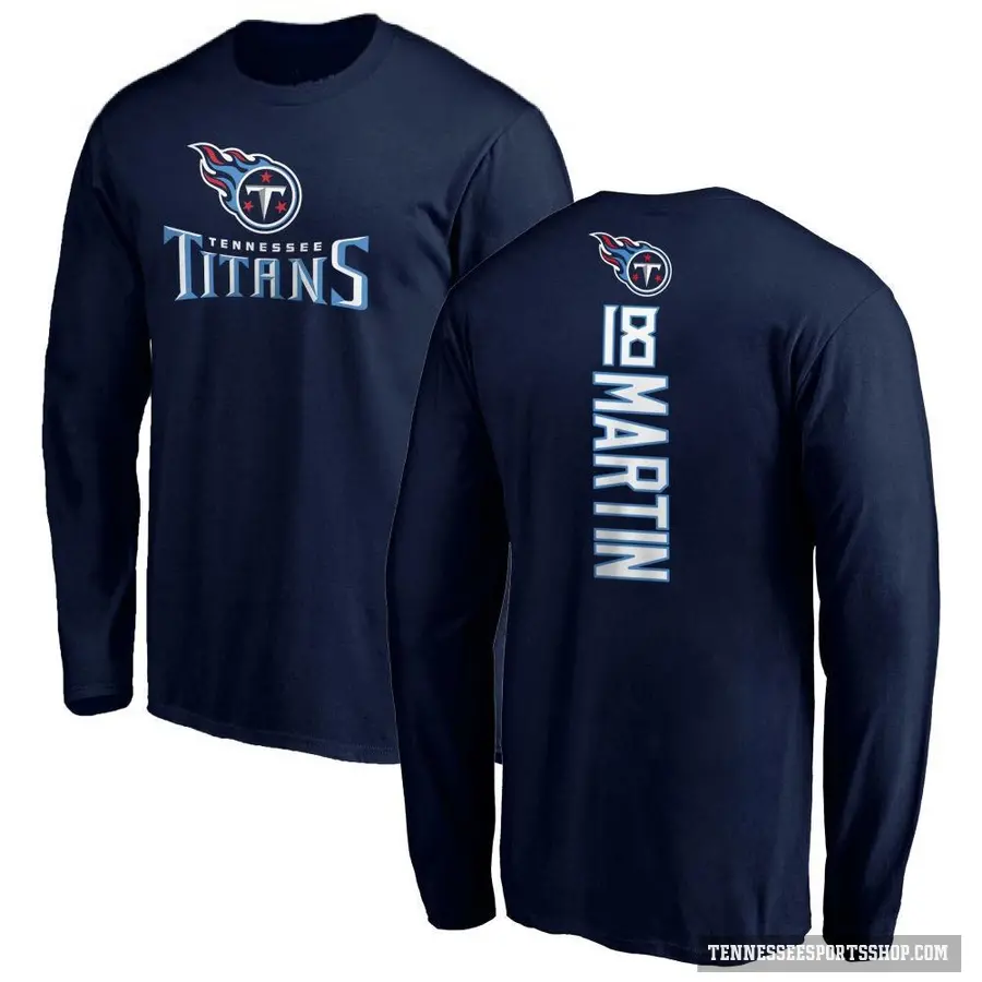 Youth ＃18 Tay Martin Tennessee Titans Navy Backer Long Sleeve T-Shirt