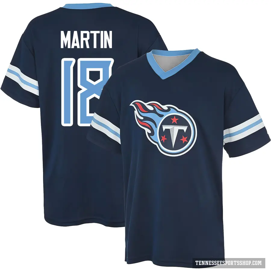 Youth ＃18 Tay Martin Tennessee Titans Navy Game Day V-Neck T-Shirt