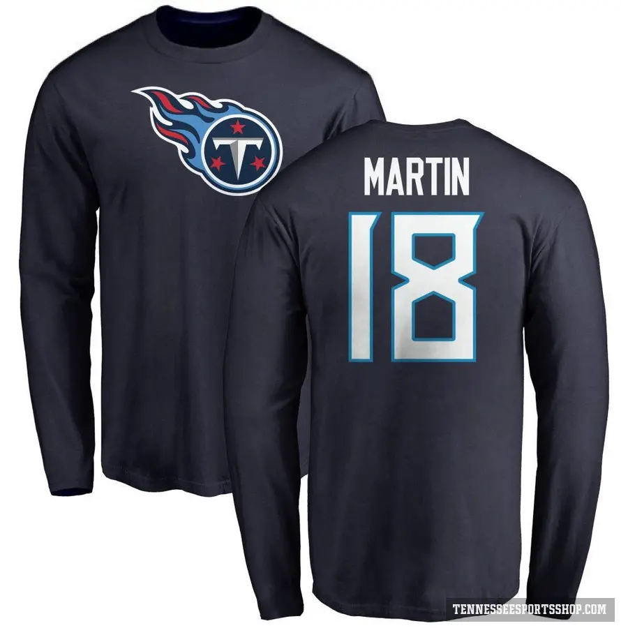Youth ＃18 Tay Martin Tennessee Titans Navy Logo Long Sleeve T-Shirt