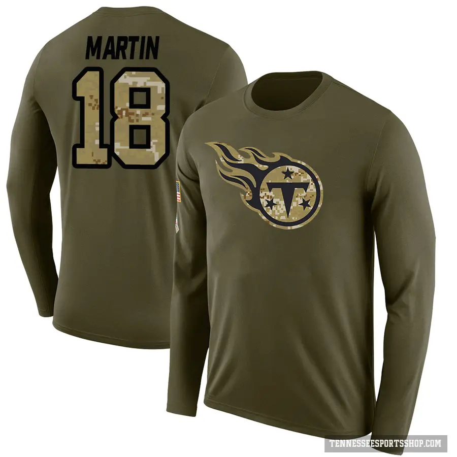Youth ＃18 Tay Martin Tennessee Titans Olive Salute to Service Sideline Long Sleeve T-Shirt