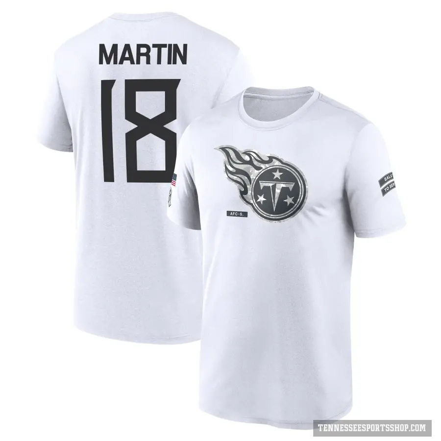 Youth ＃18 Tay Martin Tennessee Titans White 2024 Salute to Service Performance T-Shirt