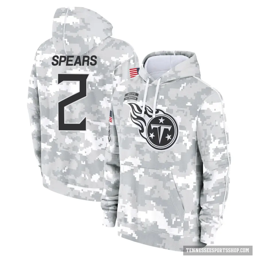 Youth ＃2 Tyjae Spears Tennessee Titans Arctic Camo 2024 Salute to Service Club Fleece Pullover Hoodie