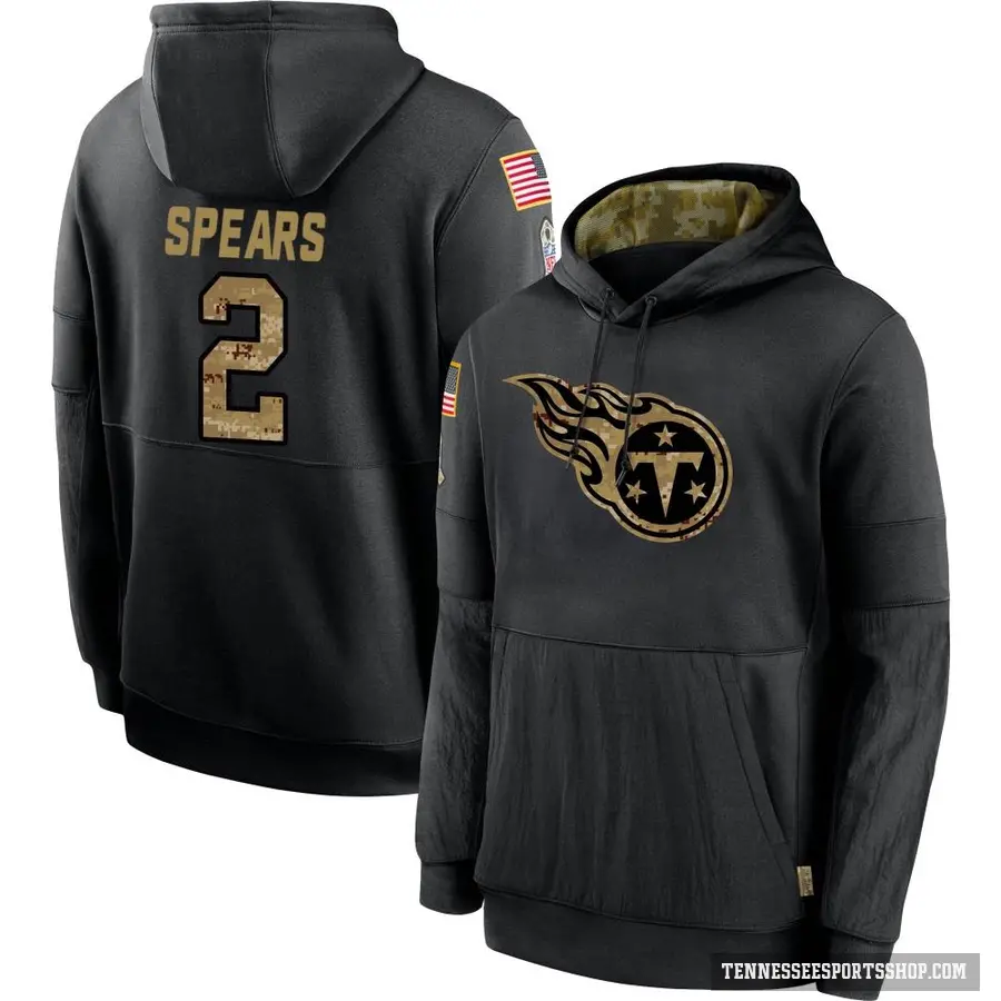 Youth ＃2 Tyjae Spears Tennessee Titans Black 2020 Salute to Service Sideline Performance Pullover Hoodie