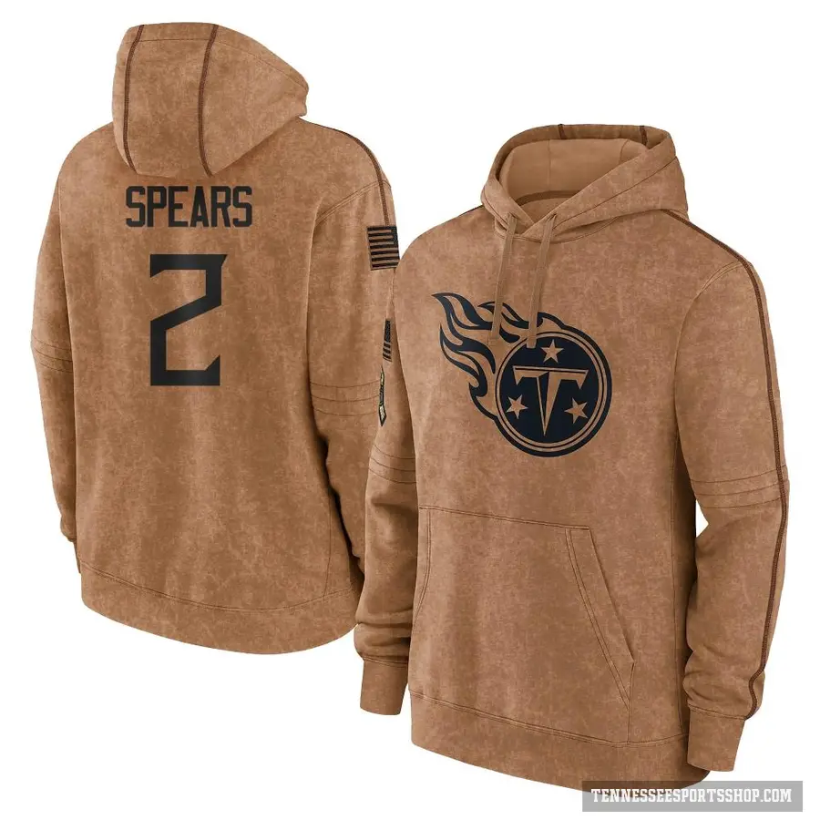Youth ＃2 Tyjae Spears Tennessee Titans Brown 2023 Salute To Service Club Pullover Hoodie