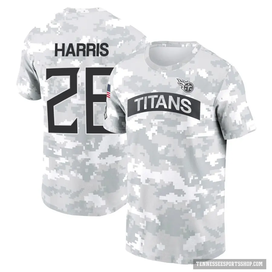 Youth ＃26 Marcus Harris Tennessee Titans Camo Arctic 2024 Salute to Service Performance T-Shirt
