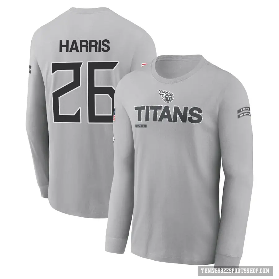 Youth ＃26 Marcus Harris Tennessee Titans Gray 2024 Salute to Service Long Sleeve T-Shirt