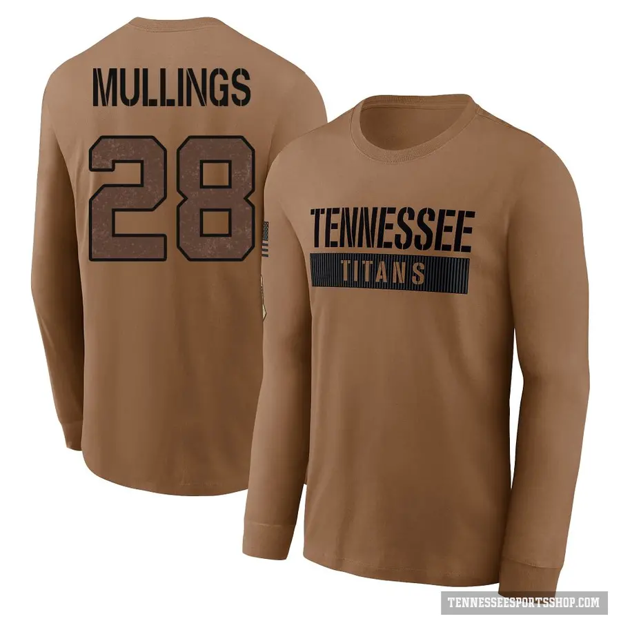 Youth ＃28 Kalel Mullings Tennessee Titans Brown 2023 Salute To Service Long Sleeve T-Shirt