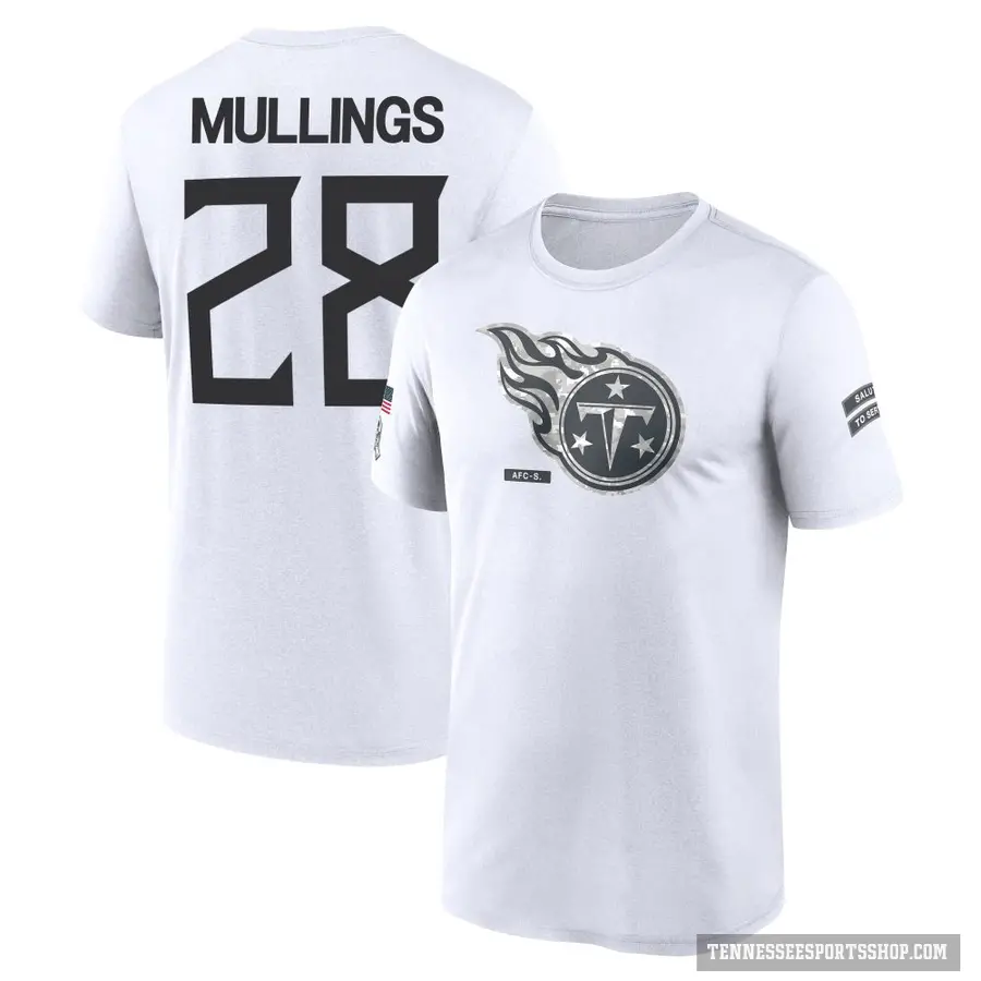 Youth ＃28 Kalel Mullings Tennessee Titans White 2024 Salute to Service Performance T-Shirt