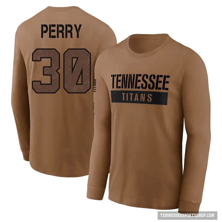 Youth ＃30 Mark Perry Tennessee Titans Brown 2023 Salute To Service Long Sleeve T-Shirt