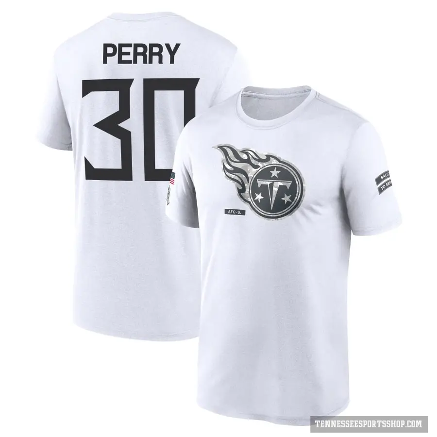 Youth ＃30 Mark Perry Tennessee Titans White 2024 Salute to Service Performance T-Shirt