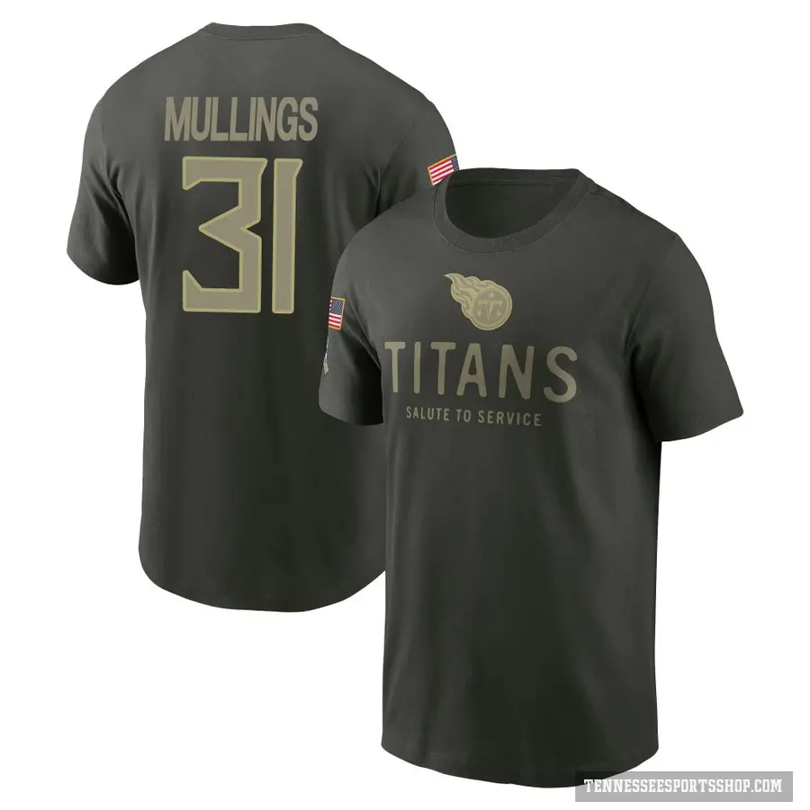 Youth ＃31 Kalel Mullings Tennessee Titans Green Forest/ 2025 Salute to Service Sideline Primary Edge T-Shirt