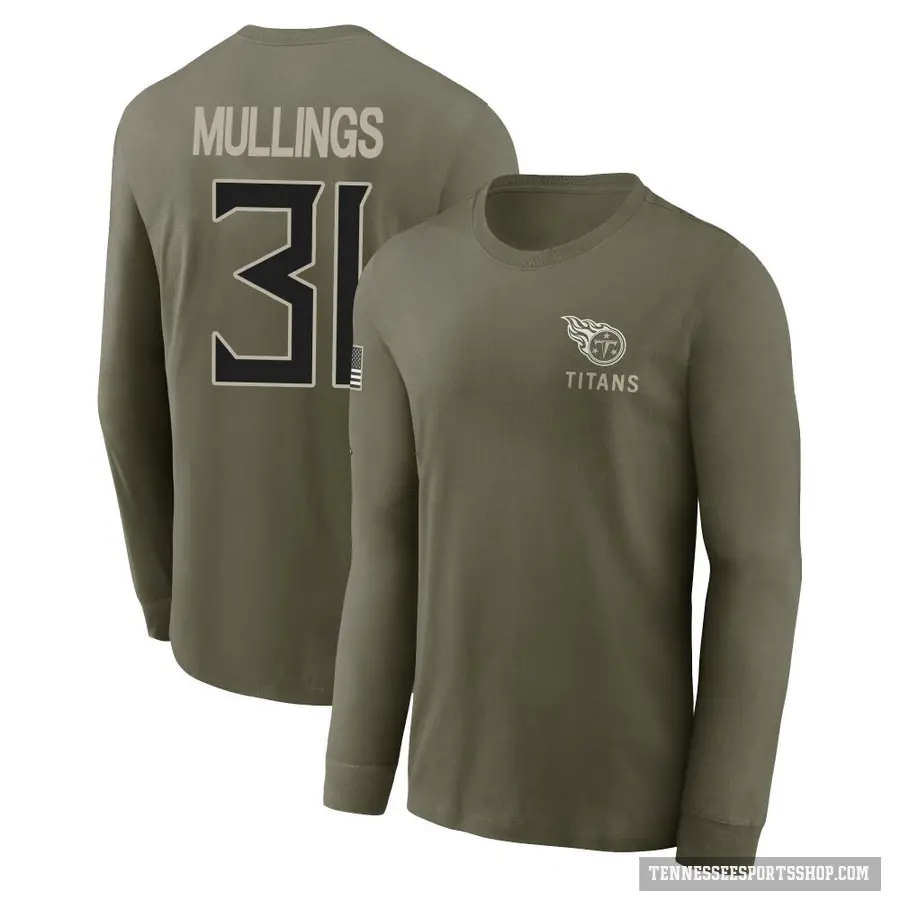 Youth ＃31 Kalel Mullings Tennessee Titans Olive 2025 Salute to Service Sideline Long Sleeve T-Shirt