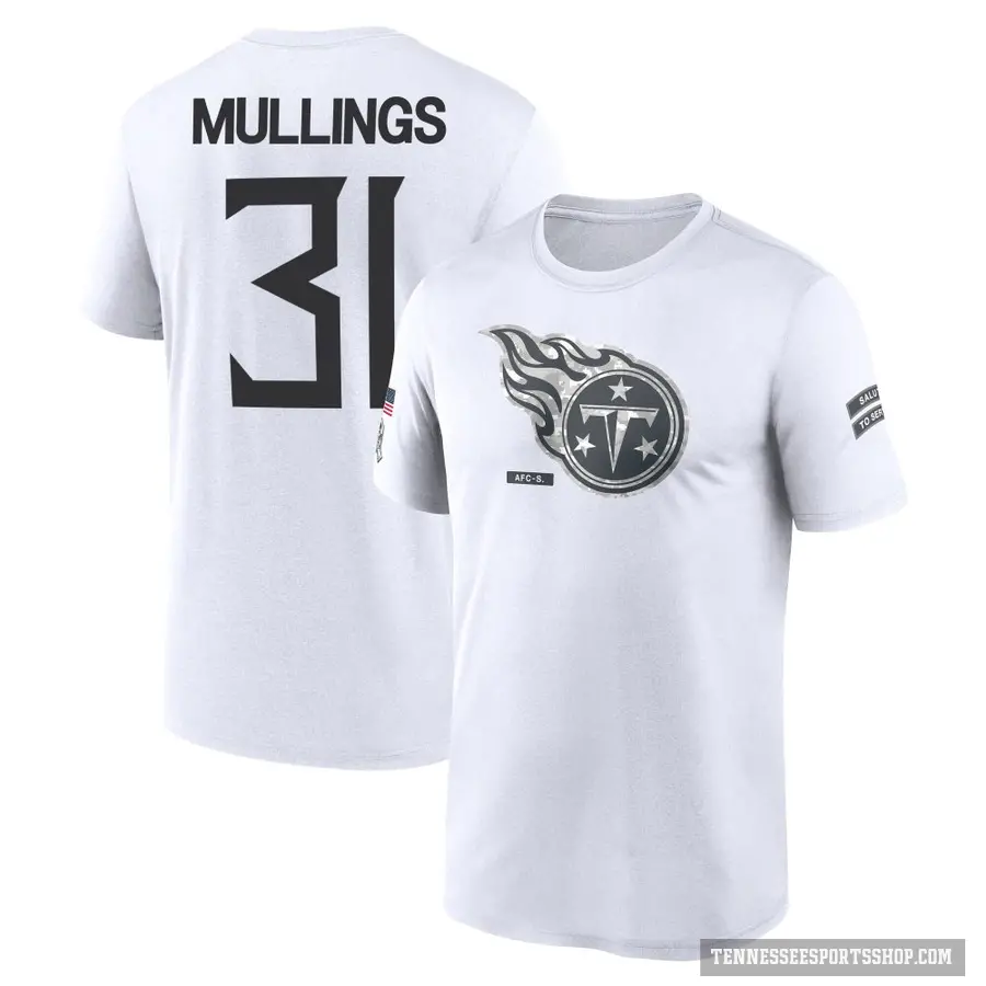 Youth ＃31 Kalel Mullings Tennessee Titans White 2024 Salute to Service Performance T-Shirt