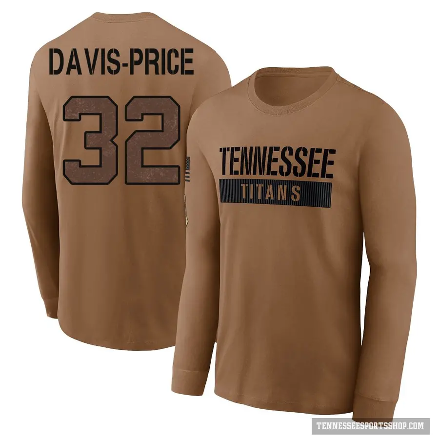 Youth ＃32 Tyrion Davis-Price Tennessee Titans Brown 2023 Salute To Service Long Sleeve T-Shirt