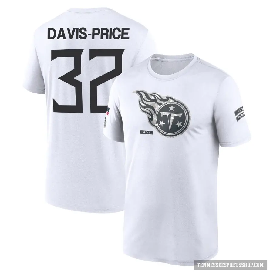 Youth ＃32 Tyrion Davis-Price Tennessee Titans White 2024 Salute to Service Performance T-Shirt