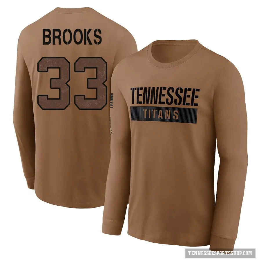 Youth ＃33 Kendell Brooks Tennessee Titans Brown 2023 Salute To Service Long Sleeve T-Shirt