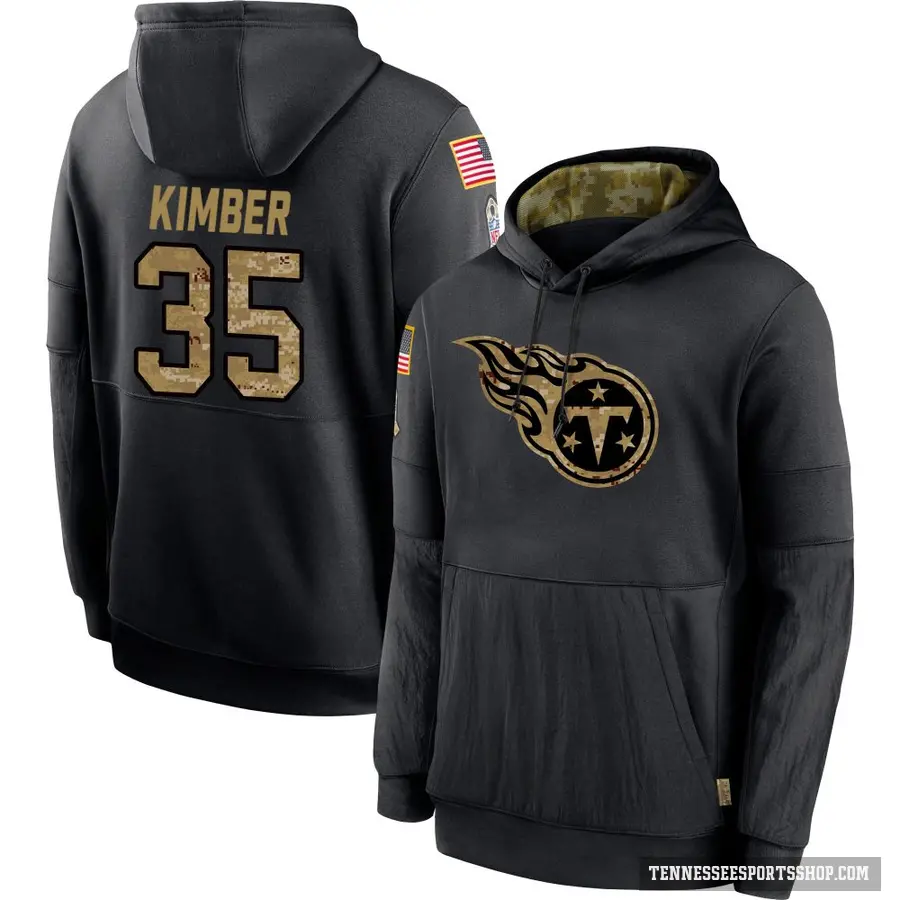 Youth ＃35 Jalen Kimber Tennessee Titans Black 2020 Salute to Service Sideline Performance Pullover Hoodie