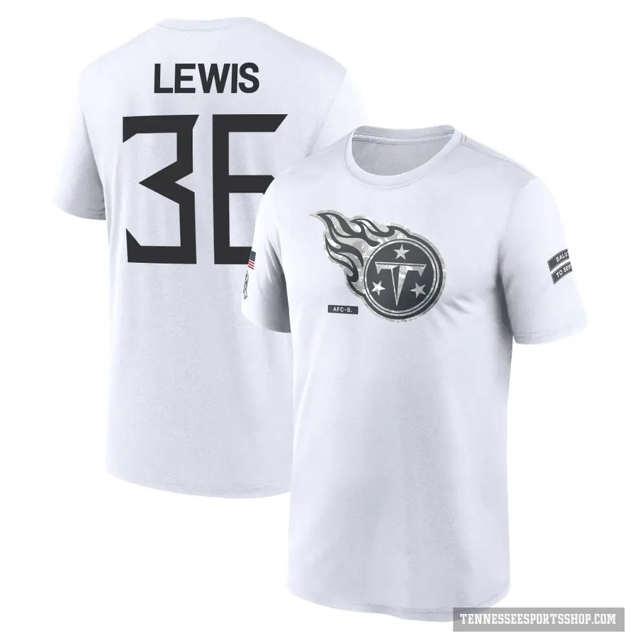 Youth ＃36 Clarence Lewis Tennessee Titans White 2024 Salute to Service Performance T-Shirt