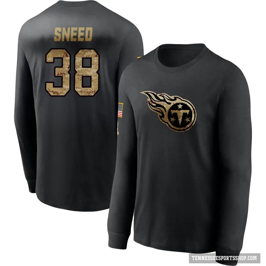 Youth ＃38 L'Jarius Sneed Tennessee Titans Black 2020 Salute To Service Sideline Performance Long Sleeve T-Shirt