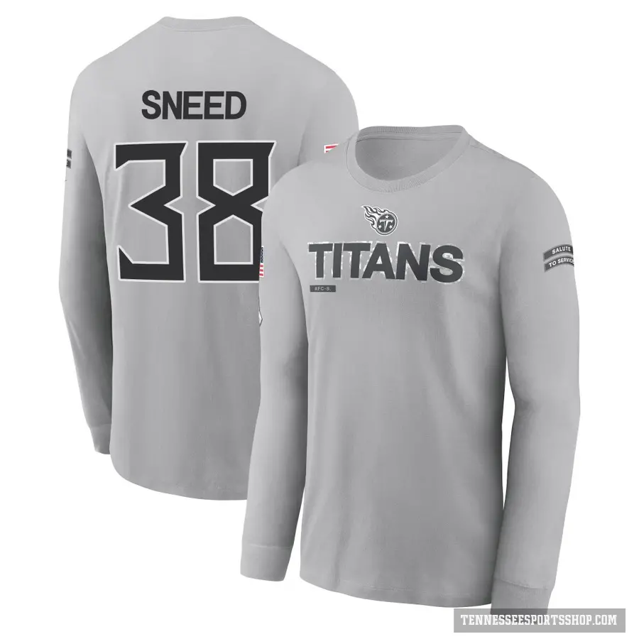 Youth ＃38 L'Jarius Sneed Tennessee Titans Gray 2024 Salute to Service Long Sleeve T-Shirt