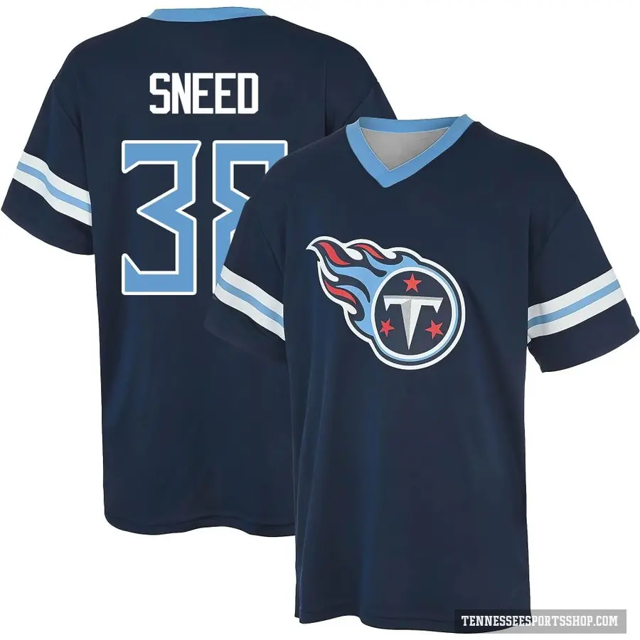 Youth ＃38 L'Jarius Sneed Tennessee Titans Navy Game Day V-Neck T-Shirt