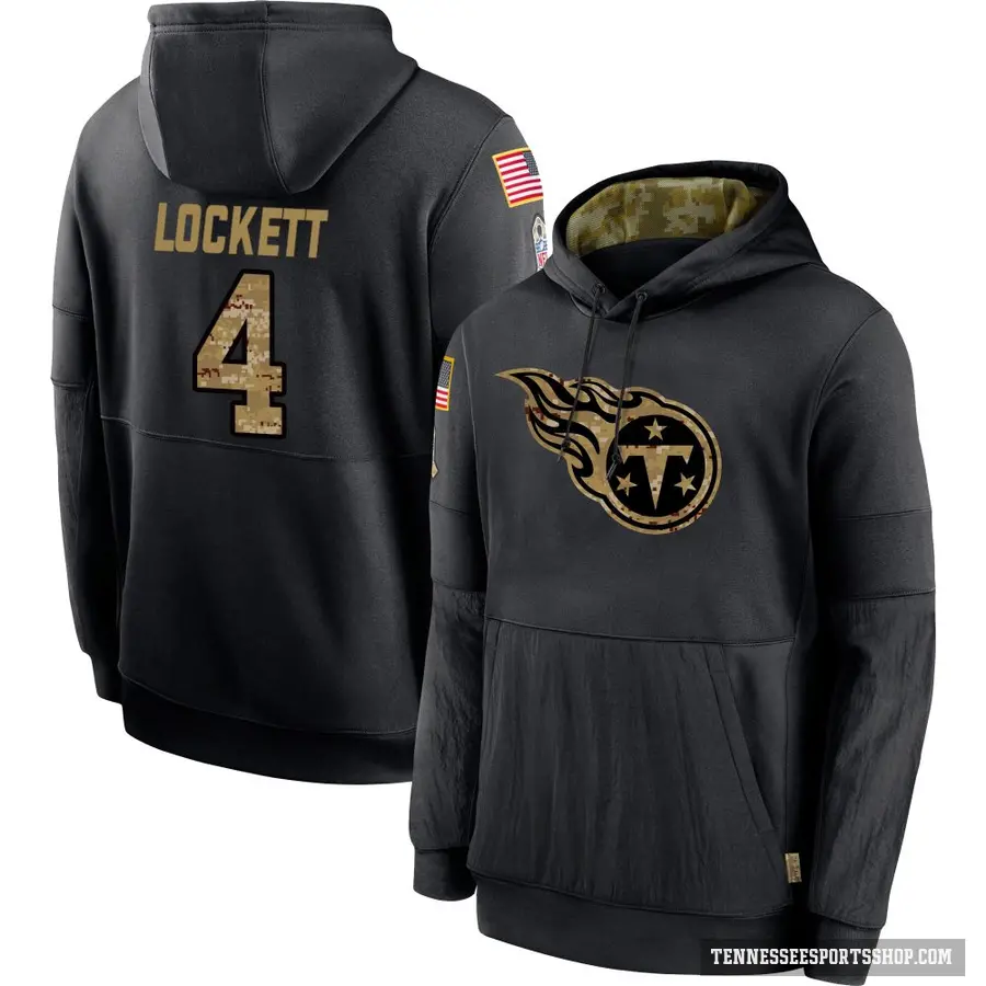 Youth ＃4 Tyler Lockett Tennessee Titans Black 2020 Salute to Service Sideline Performance Pullover Hoodie