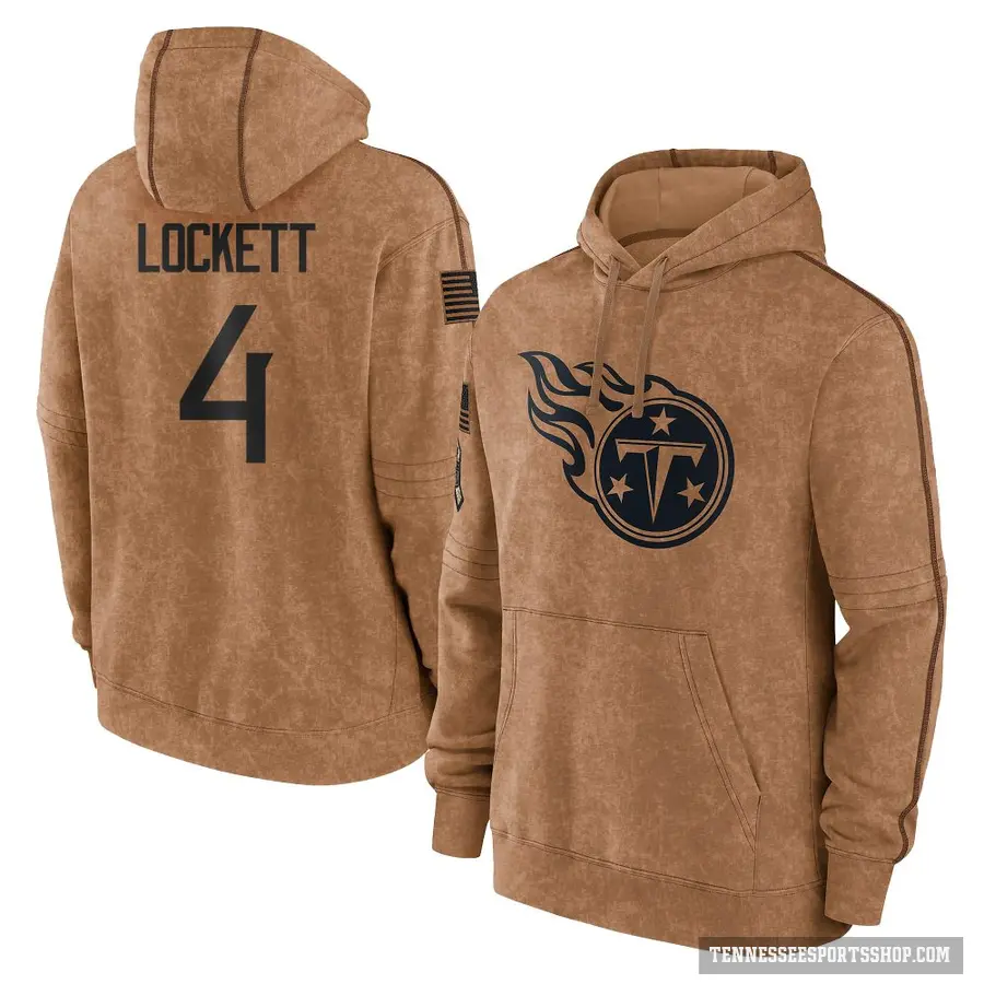 Youth ＃4 Tyler Lockett Tennessee Titans Brown 2023 Salute To Service Club Pullover Hoodie