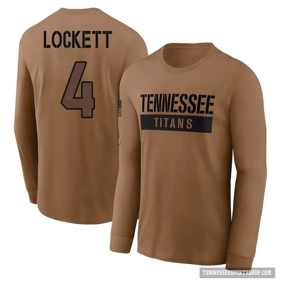 Youth ＃4 Tyler Lockett Tennessee Titans Brown 2023 Salute To Service Long Sleeve T-Shirt