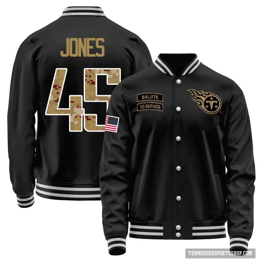 Youth ＃45 Dre'Mont Jones Tennessee Titans Black Salute to Service Sideline Performance Jacket